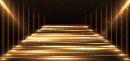 elegante palco dourado horizontal brilhando com brilho de efeito de iluminação em fundo preto. design de prêmio premium de modelo. vetor