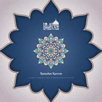 fundo azul e branco com design de mandala para design de modelo de ramadã ou eid vetor