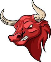 mascote de cabeça de touro vermelho com raiva dos desenhos animados vetor