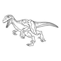 esboço linear dos desenhos animados do dinossauro do velociraptor para o livro para colorir isolado no fundo branco. clipart vetorial vetor