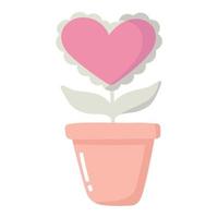 doodle clipart flor-coração em uma panela vetor