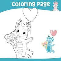 planilha de colorir imprimível educacional. ilustração de dragão bonito. contorno vetorial para colorir página. vetor