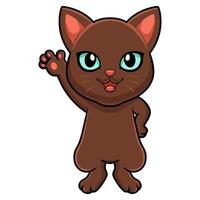 lindo desenho de gato marrom havana acenando a mão vetor