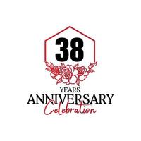 logotipo de aniversário de 38 anos, celebração de design vetorial de aniversário luxuoso vetor