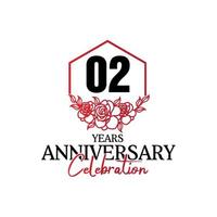 logotipo de aniversário de 02 anos, celebração de design vetorial de aniversário luxuoso vetor