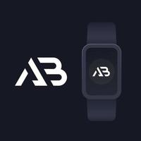 monograma ab, letras, design de logotipo com maquete de relógio inteligente vetor