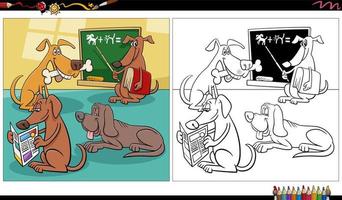 desenho de grupo de personagens de cães cômicos engraçados para colorir interior vetor