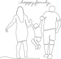 vetor de família feliz de linha contínua, ilustração