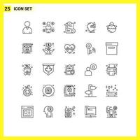 pacote de 25 sinais e símbolos de linhas modernas para mídia impressa na web, como tarefas de frango bebê, elementos de design vetorial editáveis vetor