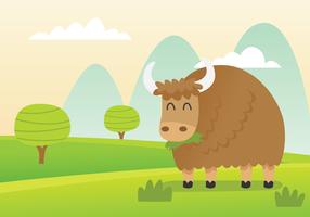 Yak Eating in a Green Field Vector