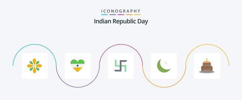 Pacote de ícones do dia da república indiana plana 5, incluindo a noite. noite. coração. lua. rezar vetor
