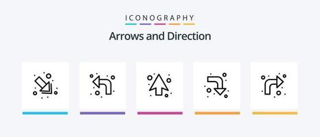 pacote de ícones da linha de seta 5, incluindo . cheio. pra cima. baixa. direita. design de ícones criativos vetor