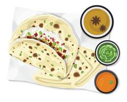 comida indiana kulcha, kulcha pão indiano, ilustração vetorial vetor
