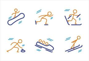 ícones do esporte de inverno. snowboard patinação esqui bobsleigh salto de esqui curling. ilustração vetorial vetor