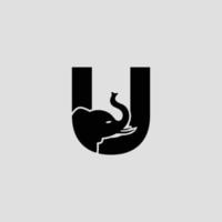 letra inicial u com modelo de logotipo de vetor abstrato de elefante, sinal ou ícone. cabeça de elefante moderna incorporada na letra u. conceito de espaço negativo com tipografia moderna.