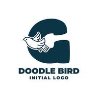 letra g doodle design de logotipo de vetor inicial de pássaro
