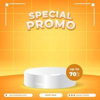 oferta especial de desconto de venda promocional banner de panfleto de promoção mídia social com exibição de produto de estágio de pódio de cilindro branco com fundo amarelo com grade vetor