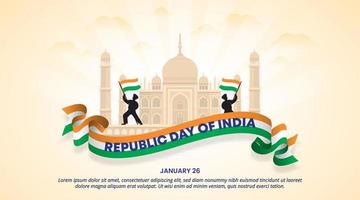 fundo do dia da república indiana com uma bandeira e edifício vetor
