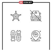 conjunto de 4 sinais de símbolos de ícones de interface do usuário modernos para homens críquete eua sem elementos de design de vetores editáveis de bastão de críquete