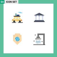 pacote de linha vetorial editável de 4 ícones planos simples de proteção de finanças de veículo de acesso de carro elementos de design vetorial editável vetor