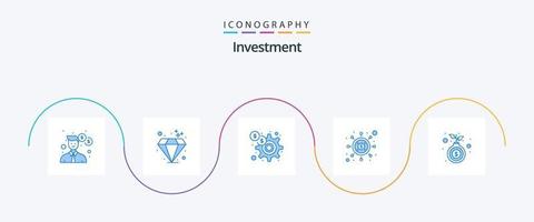 pacote de ícones de investimento azul 5, incluindo dinheiro. saco. finança. dólar. SEO vetor