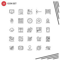 Pacote de 25 linhas de interface de usuário de sinais e símbolos modernos de elementos de design de vetores editáveis de passatempo doméstico de campanha de início real