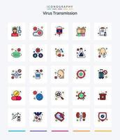 pacote de ícones cheios de 25 linhas de transmissão de vírus criativo, como assistência médica. seguro. gotejamento. segurança. luvas vetor