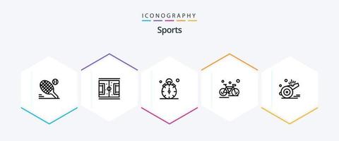 pacote de ícones de 25 linhas de esportes, incluindo esporte. ciclo. partida. bicicleta. cronômetro vetor