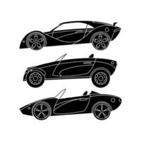 conjunto de carros esportivos. ícones de silhueta negra. ilustração vetorial vetor