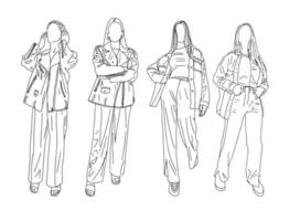 jaquetas de motoqueiro para meninas. estilo linear. ilustração vetorial vetor