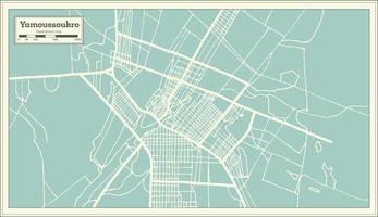 mapa da cidade de yamoussoukro costa do marfim em estilo retrô. mapa de contorno. vetor