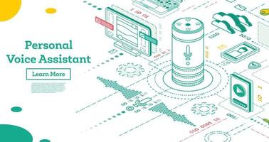 assistente de voz pessoal. alto-falante inteligente isométrico. vetor