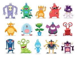 personagens de monstros de desenhos animados, criaturas alienígenas engraçadas vetor