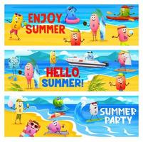 festa de verão, personagens de vitamina de desenhos animados alegres vetor