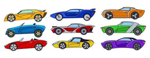 conjunto de carros multicoloridos de rali. ilustração vetorial vetor