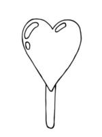 picolé de vetor em forma de coração. esquimó de sorvete com coração. ilustração do estilo doodle.