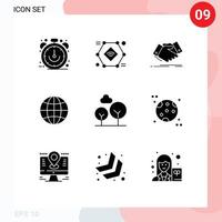 9 conceito de glifo sólido para sites móveis e aplicativos mundo global negócios de câmeras inteligentes agitando elementos de design de vetores editáveis
