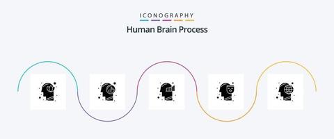 pacote de ícones do glifo 5 do processo do cérebro humano, incluindo a terra. feliz. relaxado. mente. Estatisticas vetor