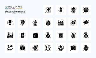 25 pacotes de ícones de glifos sólidos de energia sustentável vetor