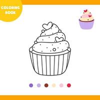 livro de colorir para crianças, ilustração vetorial, cupcake linear, sobre um fundo branco vetor