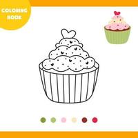 livro de colorir para crianças, ilustração vetorial, cupcake linear, sobre um fundo branco vetor