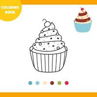 livro de colorir para crianças, ilustração vetorial, cupcake linear, sobre um fundo branco vetor