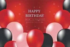 feliz aniversário para você com balões de luxo e confete preto e branco vetor