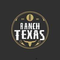 rancho vintage retrô do texas, estado ocidental, letras de símbolo r, t, design de logotipo de cabeça de vaca touro vetor de rótulo de emblema