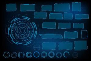 pacote de conjunto de elementos hud de interface digital. interface do usuário, telas de quadro. títulos de textos explicativos, conjunto de círculos fui, barras de carregamento. tela de tecnologia de realidade de painel. vetor