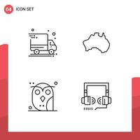 4 sinais de linha universal símbolos de caminhão de entrega pássaro mapa australiano coruja editável elementos de design vetorial vetor