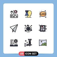 9 interface do usuário pacote de cores planas de linha cheia de sinais e símbolos modernos de configuração de opções de plano de seta de sobremesa elementos de design de vetores editáveis