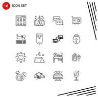 16 sinais de contorno universal, símbolos de acessórios, tecnologia, poder, resposta, elementos editáveis de design vetorial vetor