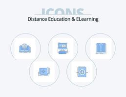 educação a distância e design de ícones do pacote de 5 ícones azuis de elearning. edição. tela. definições. computador. história vetor