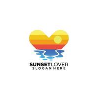 ícone de design de modelo de logotipo de amor pôr do sol do mar vetor